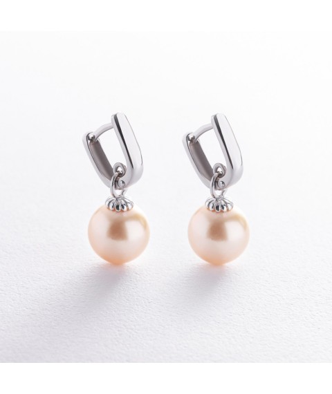 Earrings in white gold (cult. sea pearls) s08581 Onyx