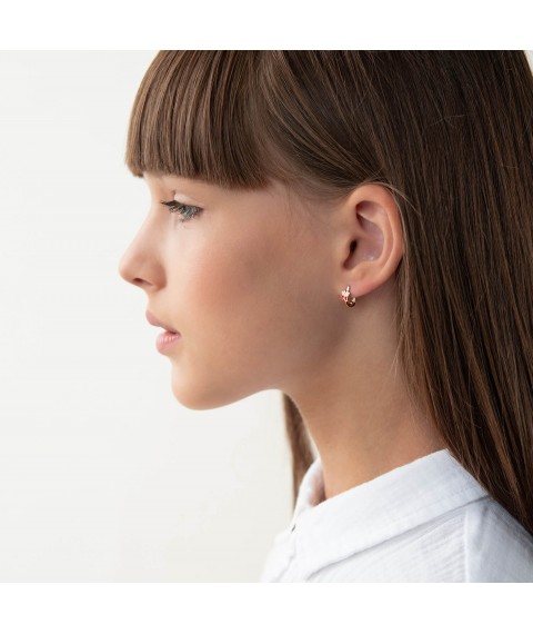 Children's gold earrings "Butterflies" with enamel s02159 Onix