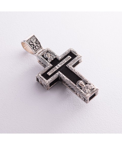 Silver cross "Crucifixion. Save and Preserve" with ebony 625 Onyx