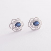 Gold stud earrings with blue sapphires and diamonds s470 Onyx