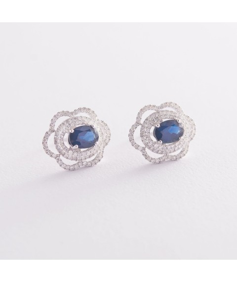 Золоті сережки-пусети з синіми сапфірами і діамантами с470 Онікс