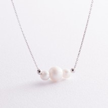 Necklace with balls and pearls (white gold) coll02404 Onix 45