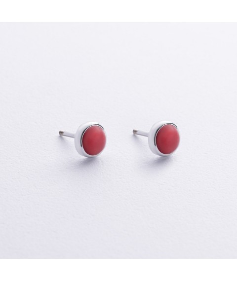 Earrings - studs with coral (white gold) s08870 Onyx