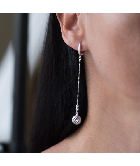Silver earrings "Balls" 122561 Onyx