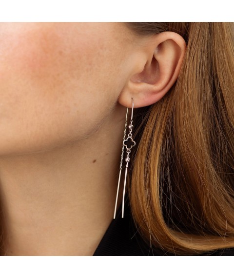 Gold earrings - broaches "Clover" (enamel) s08844 Onyx