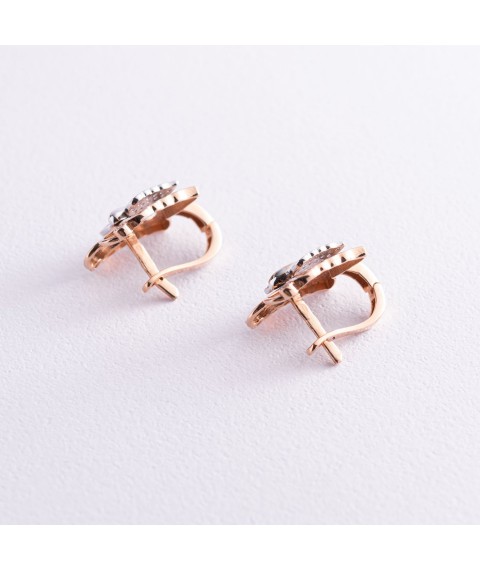 Gold earrings "Butterflies with cubic zirconia" s04435 Onyx