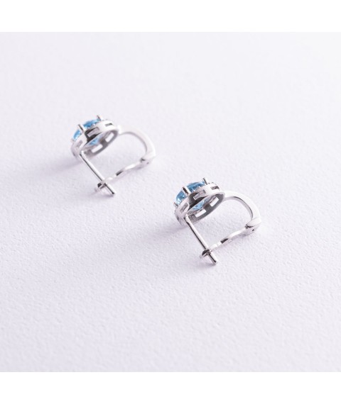 Gold earrings with blue topaz and cubic zirconia s04167 Onyx