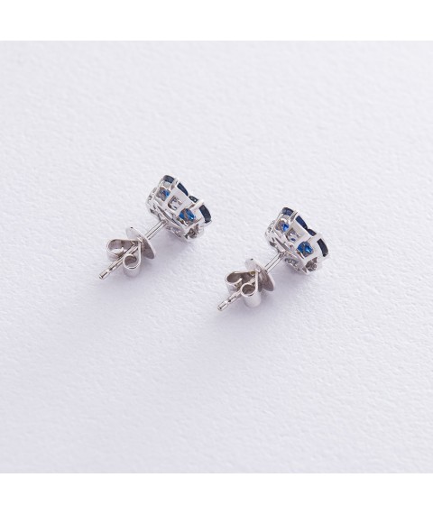 Золоті сережки - пусети (сапфір, діамант) E2980Sda Онікс