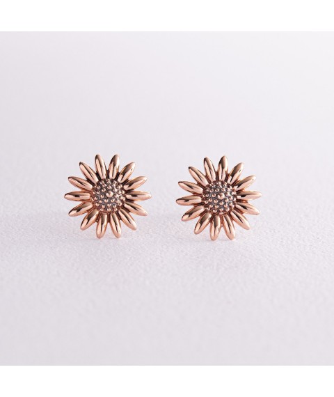 Earrings - studs "Sunflowers" in red gold s08034 Onyx