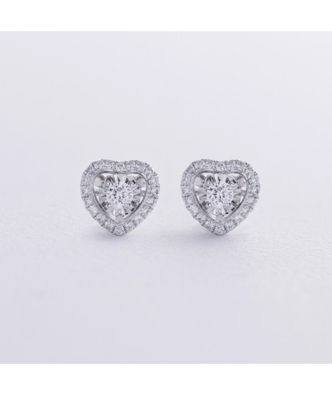 Gold earrings - studs "Hearts" with diamonds sb0490cha Onyx