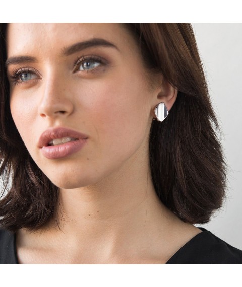 Silver earrings in minimalist style 122504 Onyx