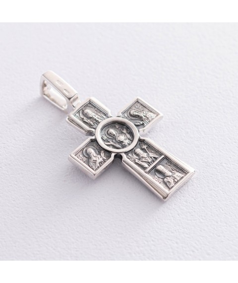 Silbernes orthodoxes Kreuz mit Schw?rzung "Kreuzigung. Gottesmutter "Inkarnation". F?nf Heilige" 13437 Onyx