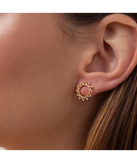 Gold earrings - studs "Sun" s07856 Onyx