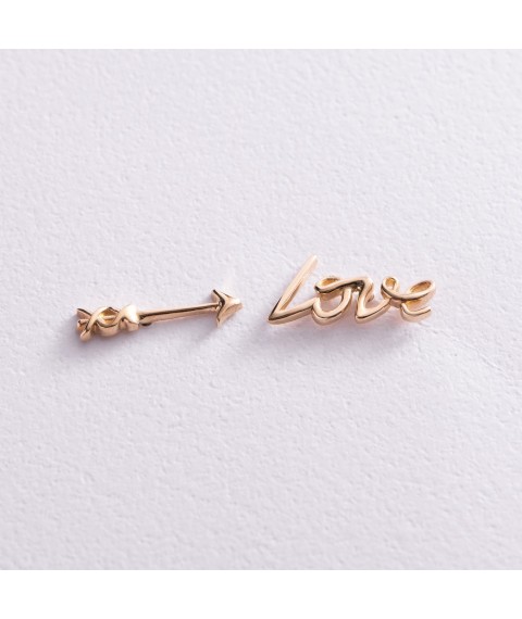 Earrings - studs "Love" in yellow gold s07577 Onyx