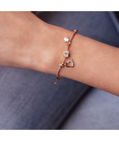 Gold bracelet "Hearts" with cubic zirconia b05021 Onix 17