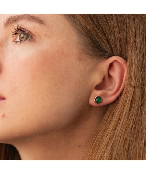Gold stud earrings with green onyx s05194 Onyx