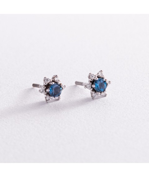 Gold earrings - studs (topaz "London blue", cubic zirconia) s01925 Onyx