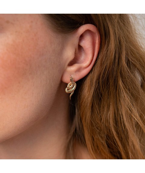 Gold earrings "Snakes" s07915 Onyx