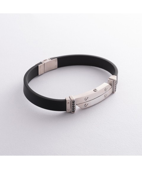 Rubber bracelet with silver inserts (cubic zirconia) 934 Onix 21.5