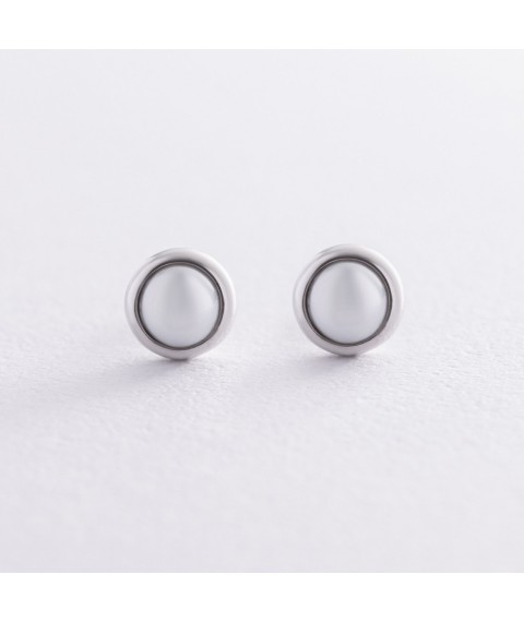 Сережки - пусети з перлами (срібло) 7070 Онікс
