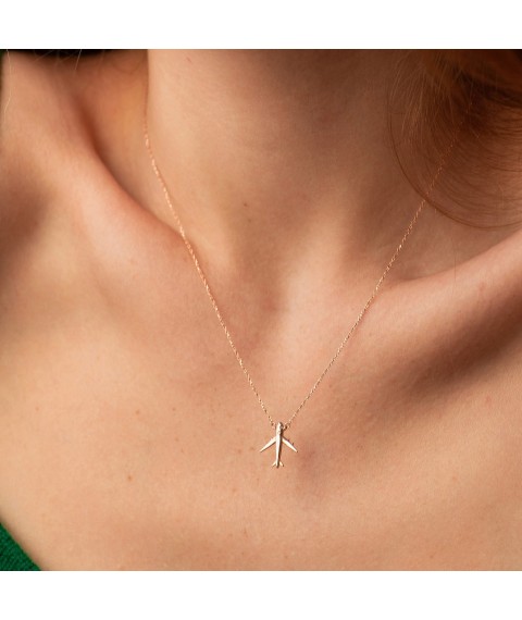 Gold necklace "Airplane" with cubic zirconia col02433 Onix 45