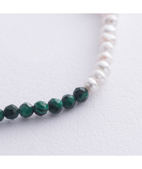Silver bracelet "Pearls and malachite" on the leg 141660 Onix 24