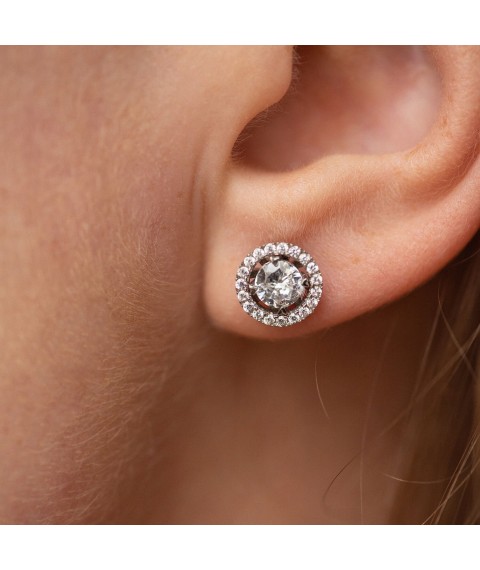 Silver earrings - studs 2 in 1 with cubic zirconia 572 Onyx