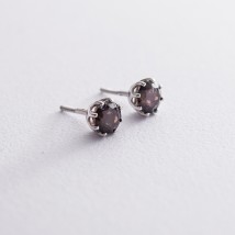 Gold earrings - studs (smoky quartz) s06673 Onyx