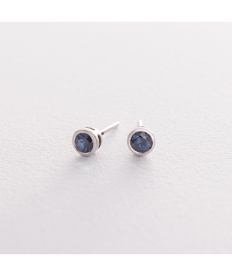 Gold stud earrings with sapphires sb0293gl Onyx