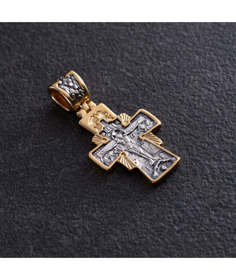 Silver Orthodox cross with gilding "Lord Pantocrator. Icon of the Mother of God "Seven Arrows" 132386 Onyx