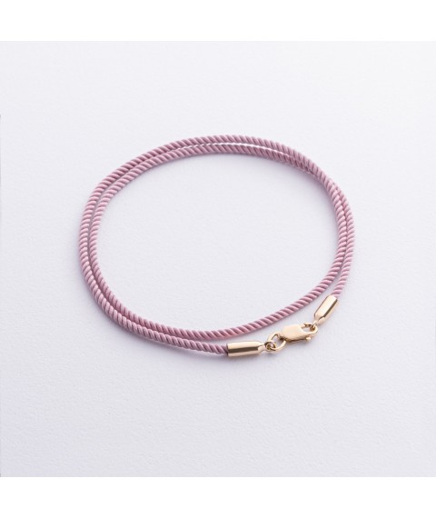 Шелковый розовый шнурок с гладкой золотой застежкой (2мм) кол02008 Онікс  45