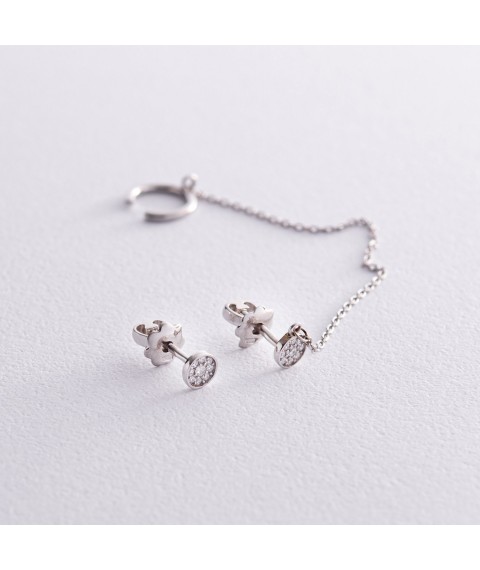 Asymmetrical silver earrings - studs with cubic zirconia (earring - cuff) 902-00898 Onyx