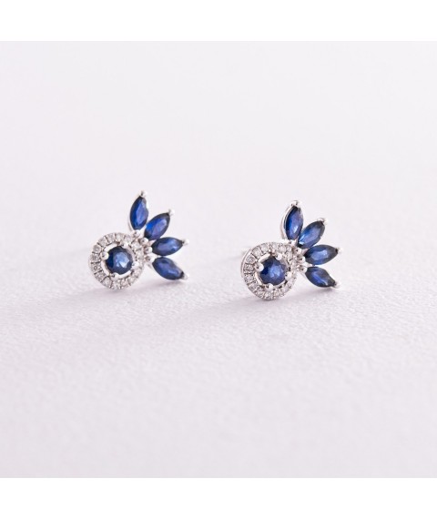 Gold earrings - studs with diamonds and sapphires sb0430ca Onyx