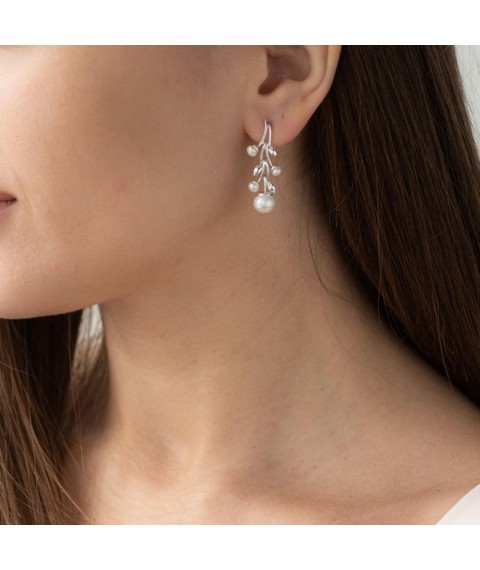 Earrings (cult. fresh pearls) 121231 Onyx