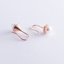 Gold earrings - loops with pearls s07891 Onyx