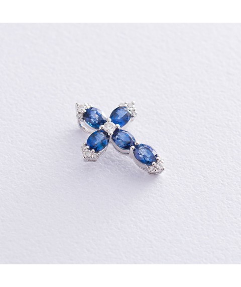 Золотой крестик (синий сапфир, бриллианты) пб0143лг Онікс