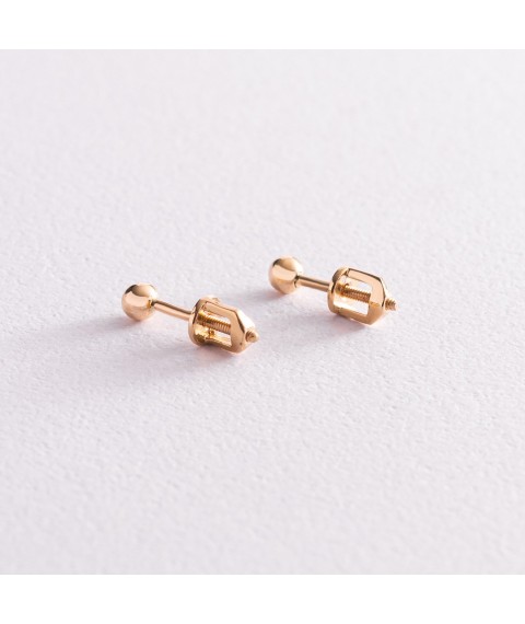 Earrings - studs "Balls" in yellow gold (0.4 cm) s07322 Onyx