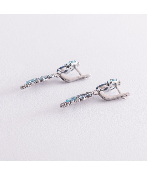 Silver earrings with quartz and cubic zirconia 2950/9р-QLBQS Onyx