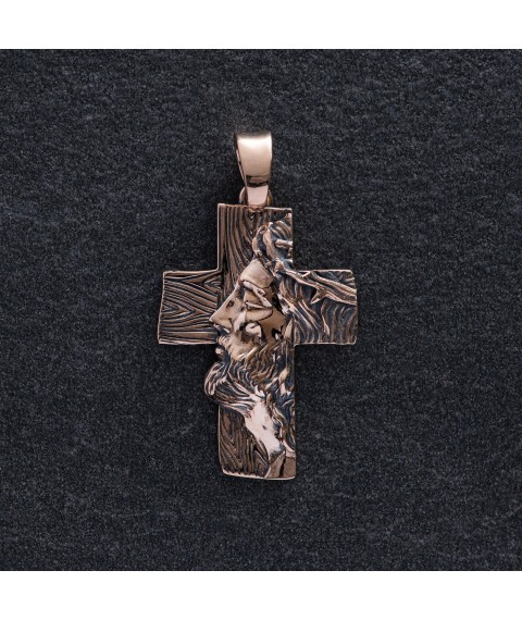 Золотий хрест "Ісус Христом у терновому вінці на дереві" п03900 Онікс