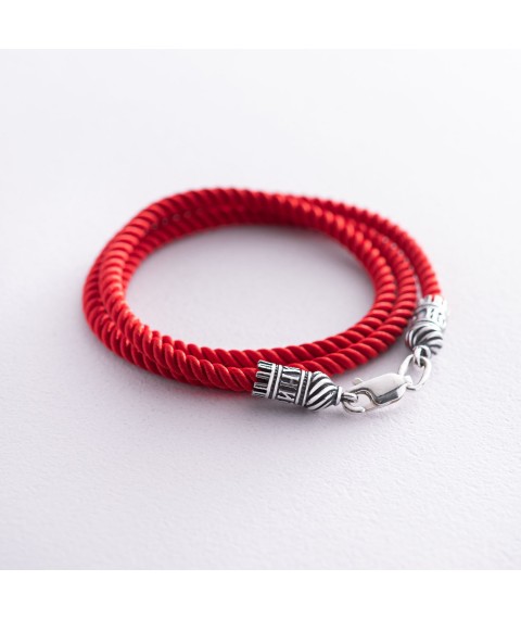Шелковый красный шнурок "Спаси и сохрани" с серебряной застежкой (3мм) 18434 Онікс  55