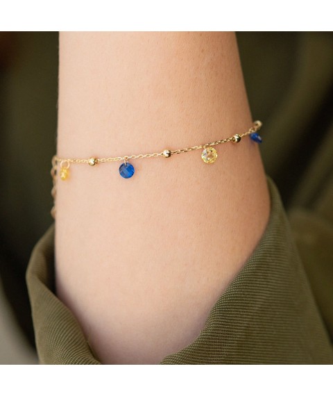 Gold bracelet "Independent" with balls (blue and yellow cubic zirconia) b05156 Onix 17