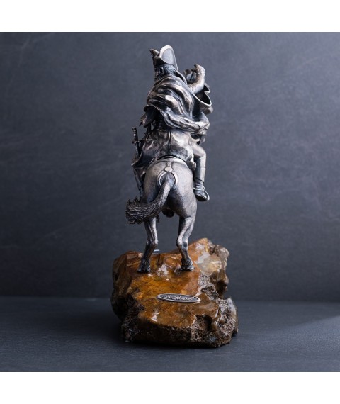 Handmade silver figure "Napoleon Bonaparte on horseback" 23099 Onyx