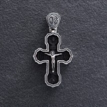 Мужской православный крест "Розп'яття. Спаси і Збережи. Отче наш" из эбенового дерева и серебра 1170 Онікс