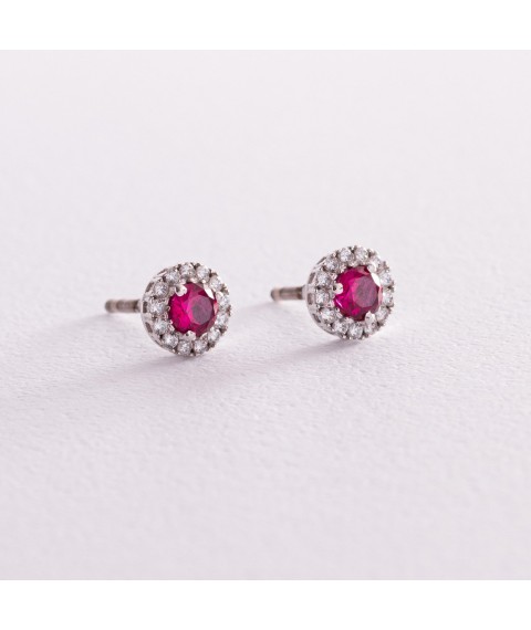 Silver earrings - studs with rubies and cubic zirconias 2112/9р-HRUB Onix