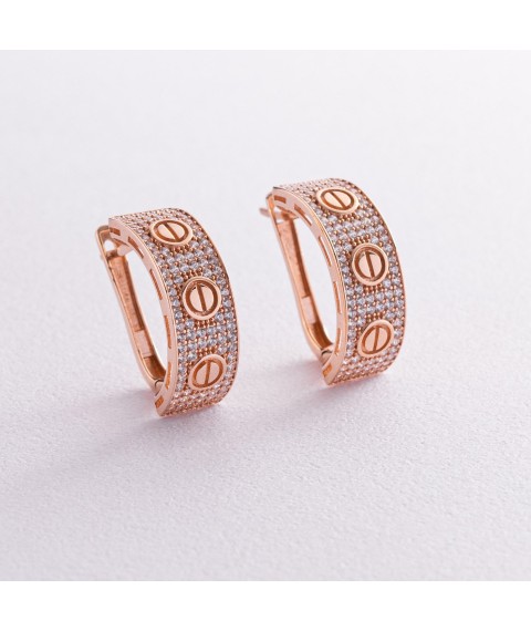 Gold earrings "Love" with cubic zirconia s04930 Onix