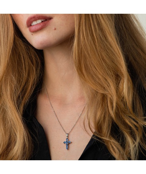 Gold cross with blue sapphires and diamonds pb0326gm Onyx