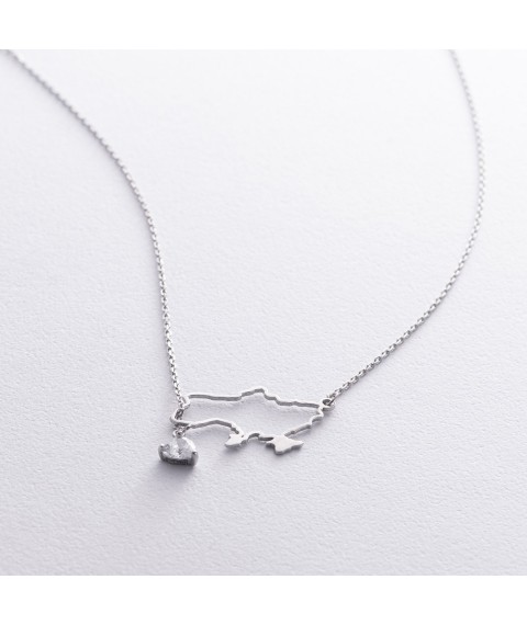 Silver necklace - tie "Map of Ukraine" (cubic zirconium Swarovski in the shape of a heart) 4050c Onyx