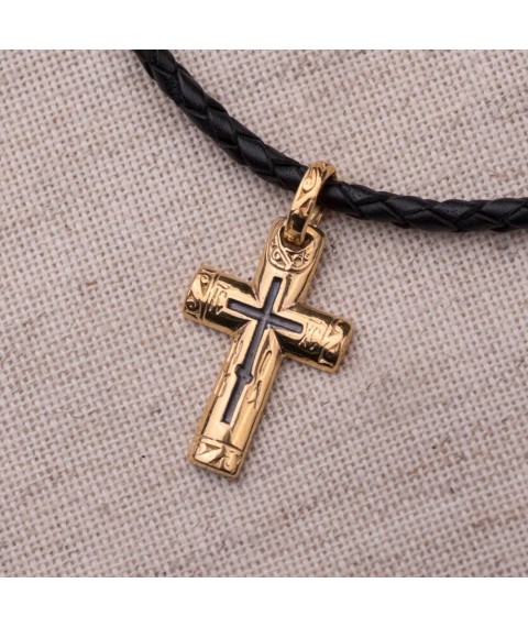 Silver cross "Save and preserve" with gold plated 131745 Onyx