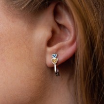 Silver earrings "Hearts" (blue and yellow stones) 704 Onyx