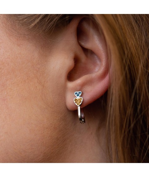 Silver earrings "Hearts" (blue and yellow stones) 704 Onyx
